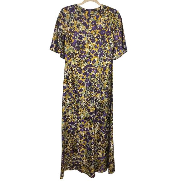 J. McLaughlin Giovanna Silk-Blend Maxi Dress Women's 6 Floral Flutter Sleeve - Picture 3 of 8